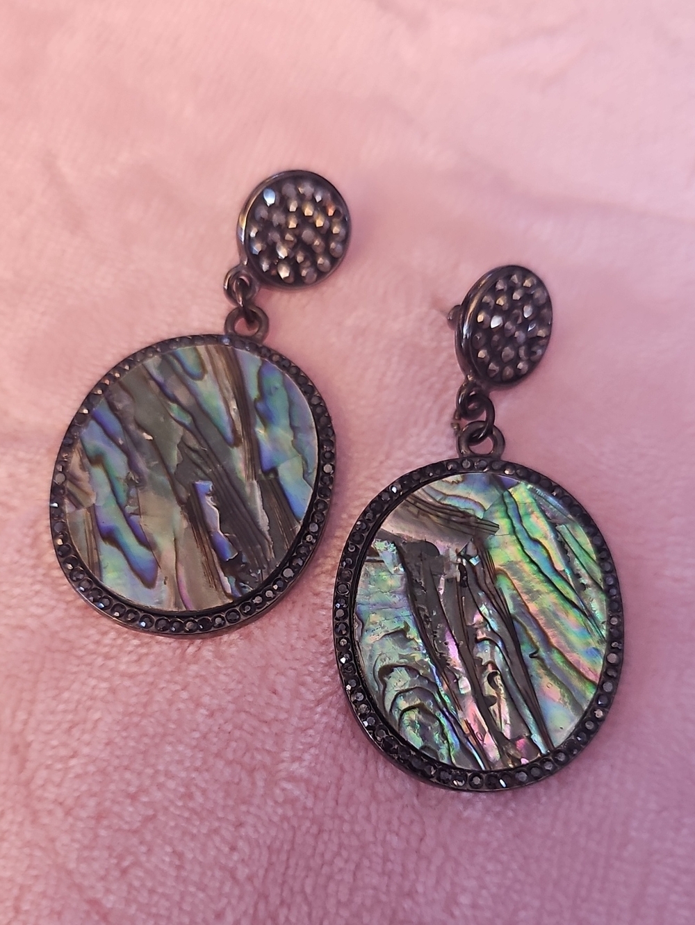 Abalone Shell Drop Earrings in Iridescent Green and Blue